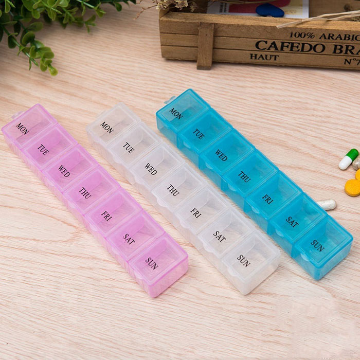 Rectangle Week 7 Day Clear Plastic Pill Box Organizer