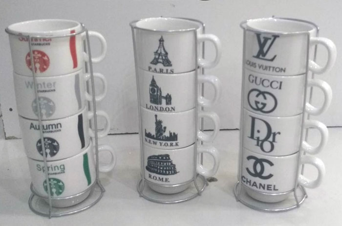 Ceramic Espresso Cups Set Tower 4 Pcs