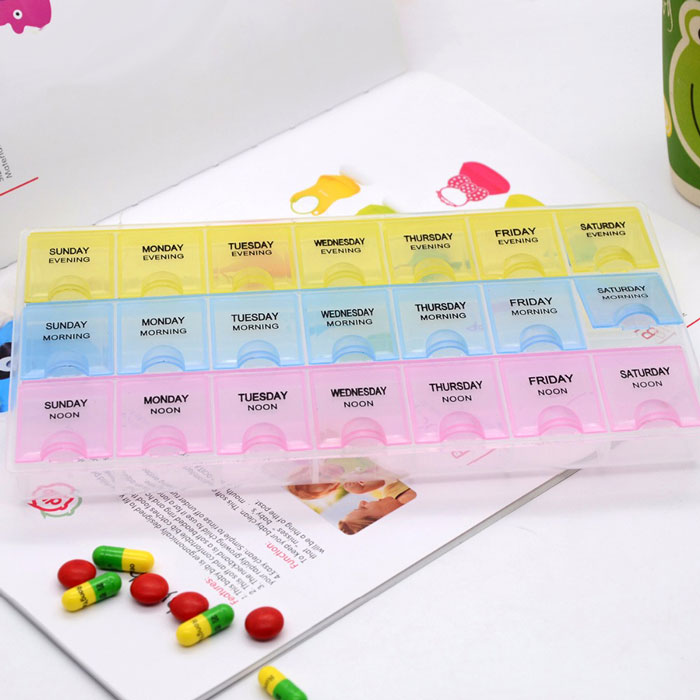 Travel Plastic Pill Box Organizer Flat 3 Week 21 Compartments