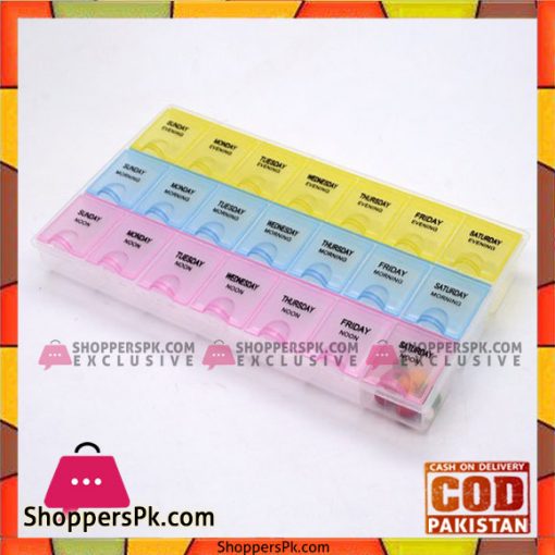 Travel plastic pill box organizer flat 3 week 21 compartments