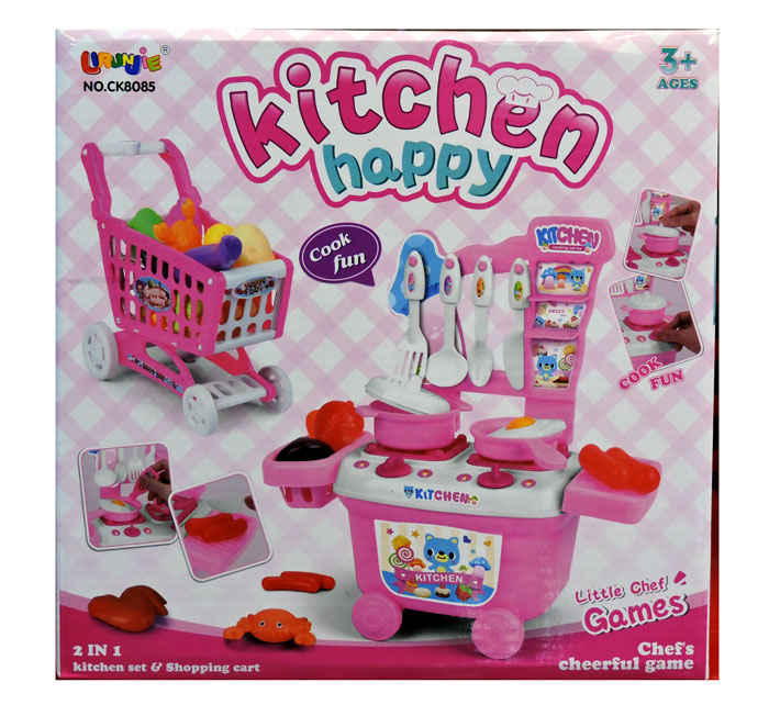 2 In 1 Kitchen Set &Amp; Shopping Cart Role Play Set