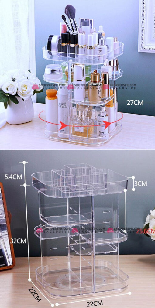 Buy 3-Tier Makeup Organizer 360 Degree Rotating Cosmetic Acrylic ...