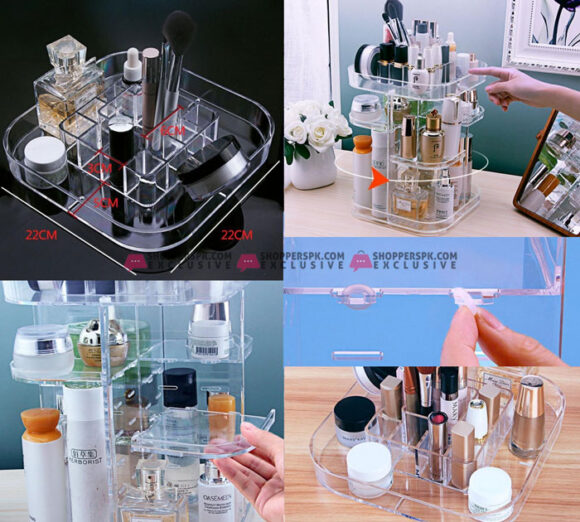 3-Tier Makeup Organizer 360 Degree Rotating Cosmetic Acrylic Storage ...