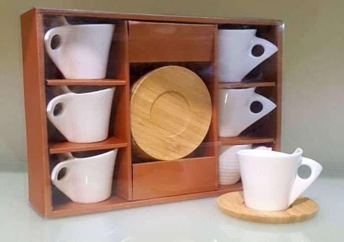 Bamboo Wood Saucers &Amp; Cups 12 Pcs Set