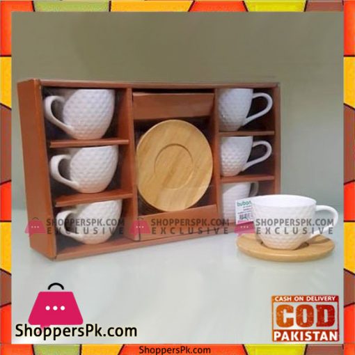 Bamboo Wood Saucers & Cups 12 Pcs Set