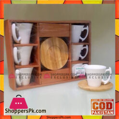 Bamboo Wood Saucers & Cups 12 Pcs Set