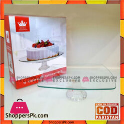 Clear Glass Platter With Base 10"-Square