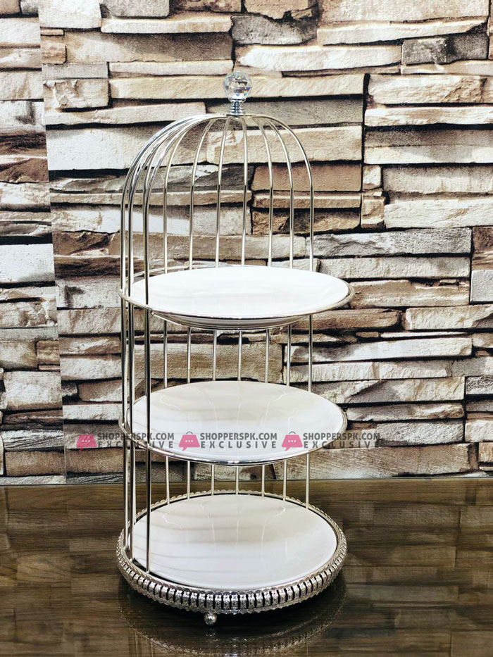 Deluxe Silver Plated Wrought Iron 3 layer Birdcage Cake Stand Dessert Table