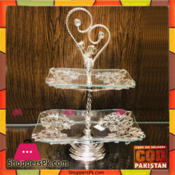 Deluxe Silverware Glass Cake Stand 2 Tier