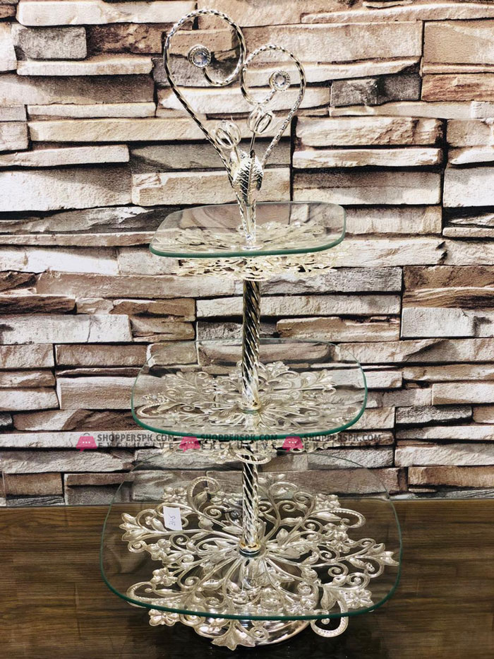 Deluxe Silverware Glass Cake Stand 3 Tier