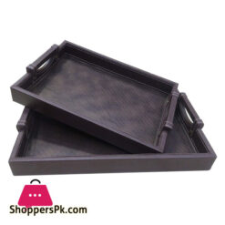 Fancy Leather Serving Tray Set of 2 Pcs