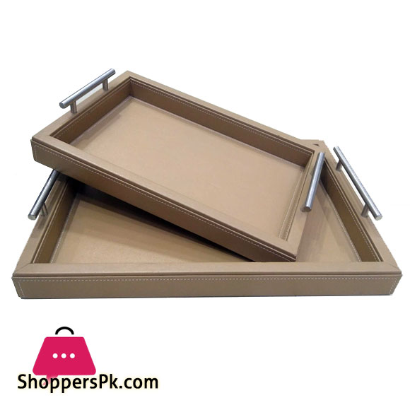 Fancy Leather Serving Tray Set Of 2, Leather Bar Tray