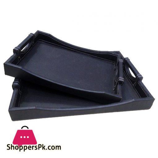 Fancy Leather Serving Tray Set of 2 Pcs