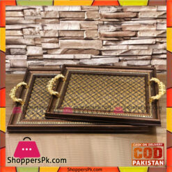 Fancy Wood Serving Tray Set of 2 Pcs