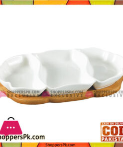 Imperial Collection Serving Dish With Bamboo Base-3 Partition-8 inch