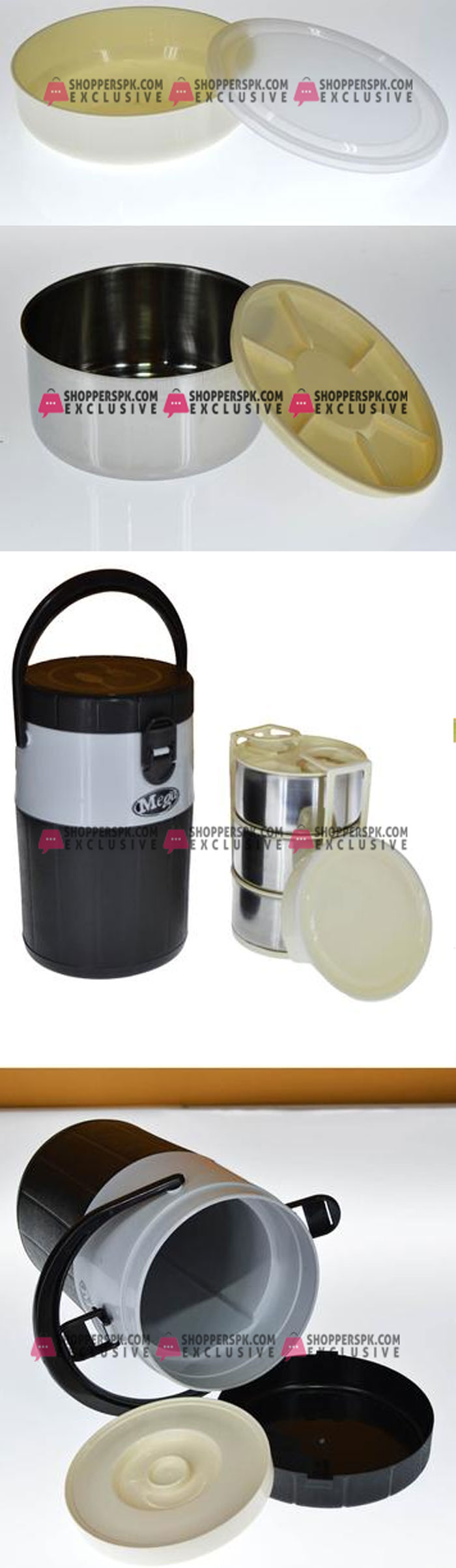 Mega Lunch Carrier Tiffin 3 Stainless Steel Bowls With Salad Separator