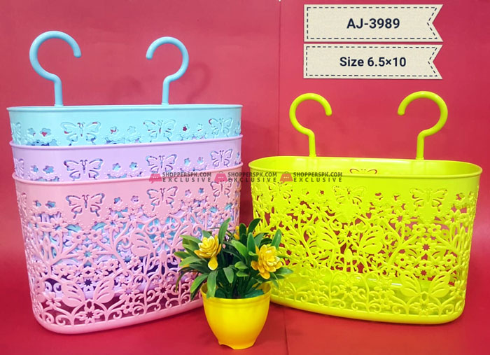 Multi-Purpose Plastic Rattan Basket With Hooks 6.5 X 10 Inch