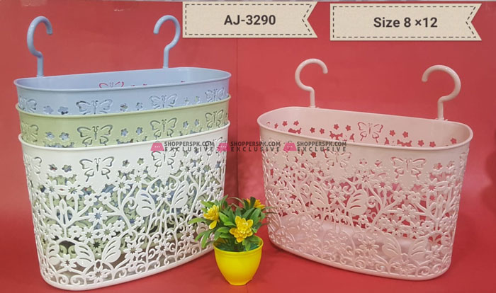 Multi-Purpose Plastic Rattan Basket With Hooks 8 X 12 Inch