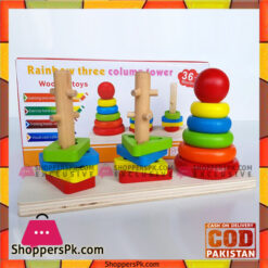 Rainbow Three Column Stacking Sorting Tower Wooden Toy Educational and Therapeutic Toy for Kids