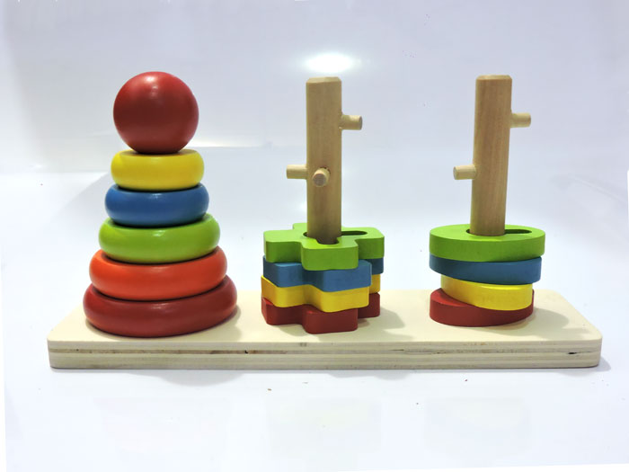 Rainbow Three Column Stacking Sorting Tower Wooden Toy Educational And Therapeutic Toy For Kids