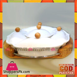 Solecasa Dry Fruit Server With Wooden Stand - 5 Sectioned - Ceramic