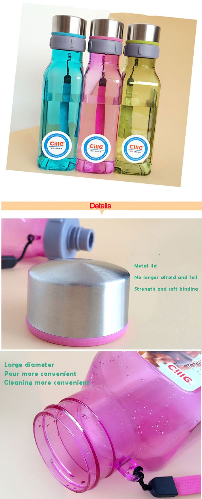 Cille Sport Water Bottle Plastic 720-Ml