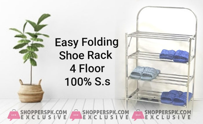 High Quality Stainless Steel Easy Folding Shoe Rack 4 Layer