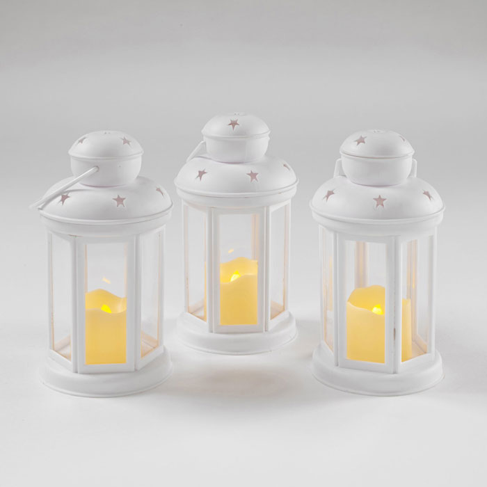 1Pcs White Lanterns with LED Candle with Batteries for Indoor and Outdoor Use