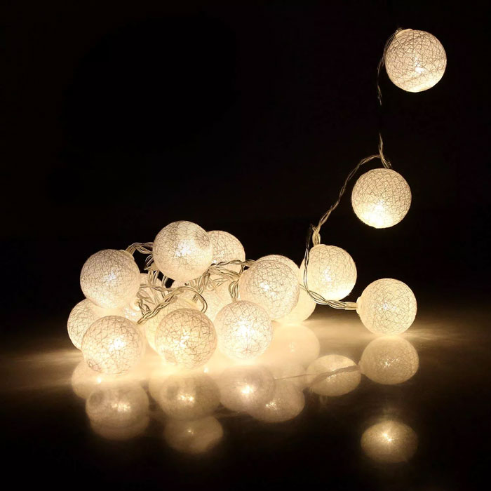20 Pcs Lights 10 Feet Handmade Cotton Ball Light New Led String Fairy Rattan Ball Light Home Garden
