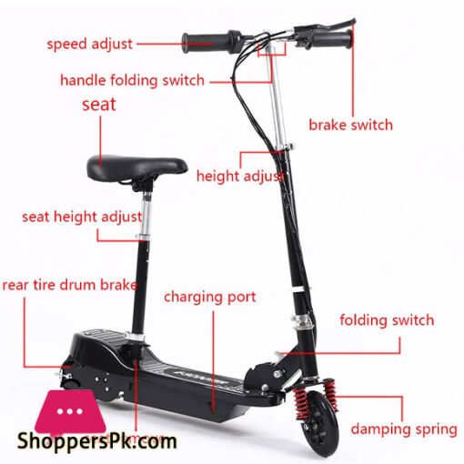 24V Kids E Scooter With Seat Ride on Folding Electric Bike Children Height Adjustable Rechargeable Battery