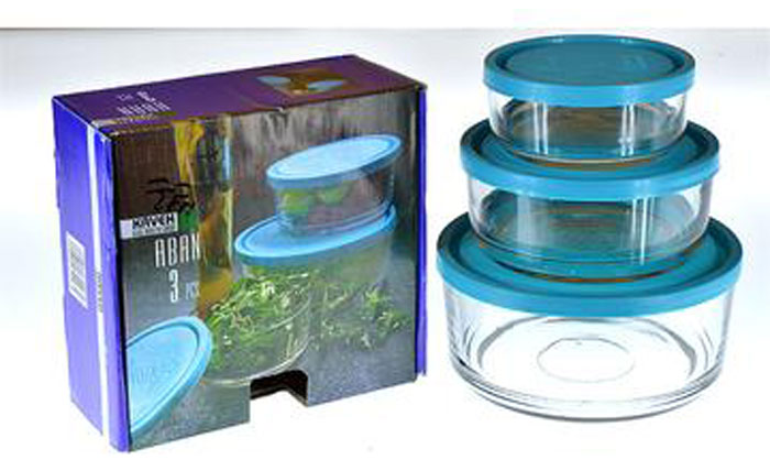 3Pcs Air-Tight Glass Food Storage Bowl Set