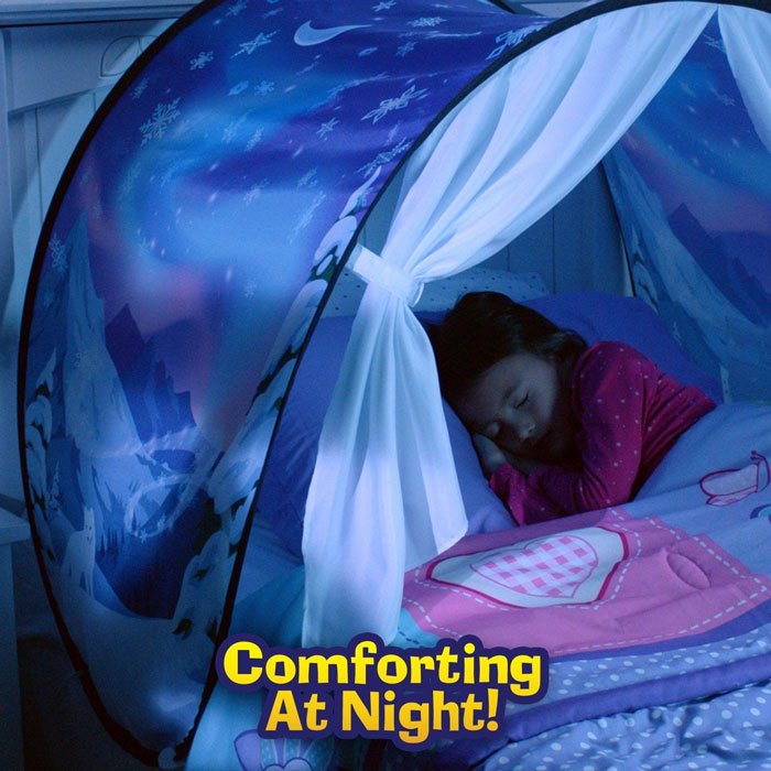 DreamTents Kids Pop Up Bed Tent Playhouse - Twin Size Winter Wonderland