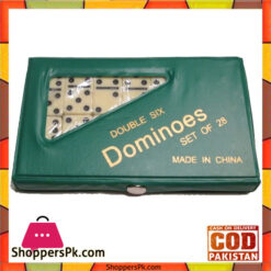 MINI DOUBLE SIX DOMINOES SET OF 28 IVORY TILES CASE