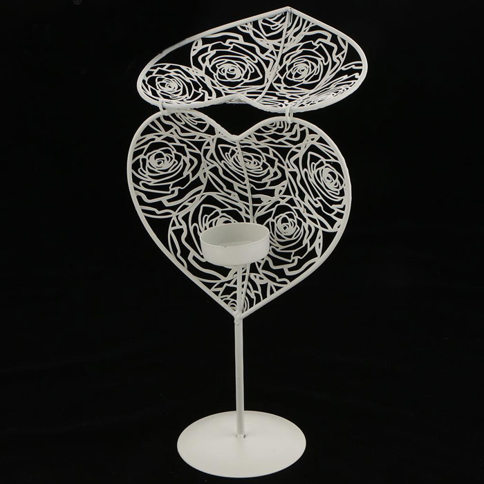 Metal Iron Heart Shaped Votive Candle Holder Candlestick With Candle