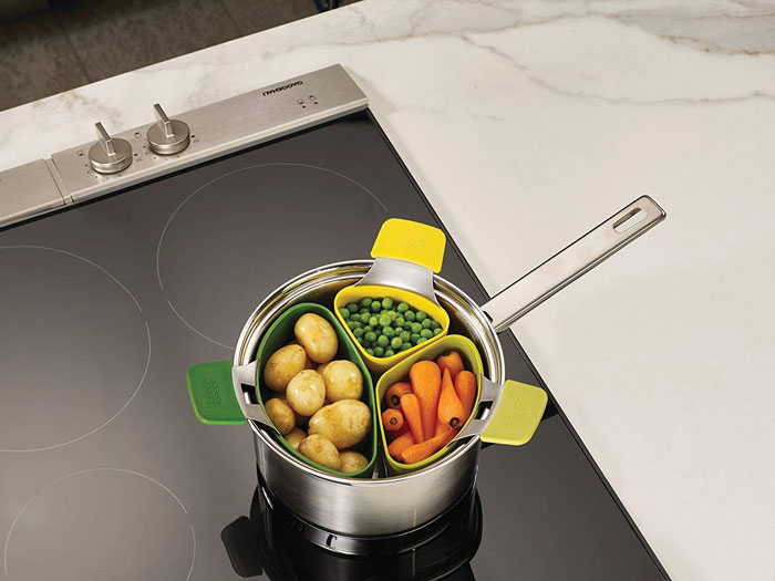 Nest Steam Stackable Steamer Basket Set With Three Compartments (3 Piece)