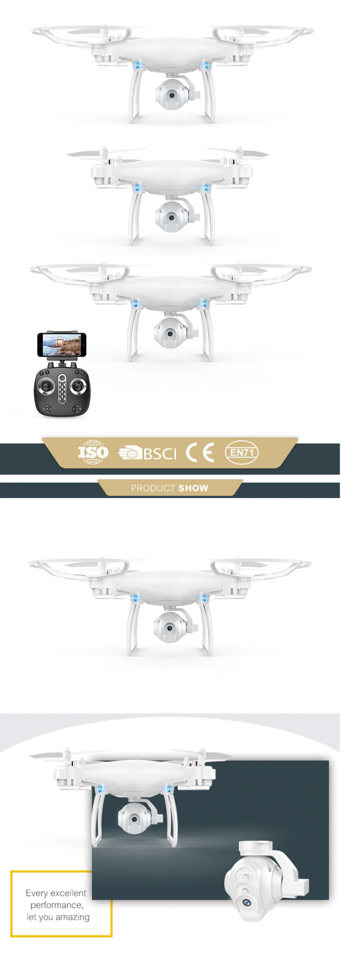 Professional WIFI FPV Aerial Remote Control 2.4G 4CH Drone Quadcopter 720P Camera With LED Light LH-X25