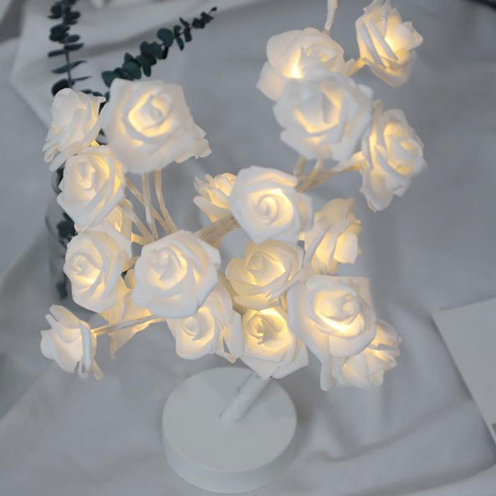 Romantic 3D Rose Flowers Tree Lamp Bedroom Desk Bookcase Night Light Home Bar Party Creative Decoration US/EU Plug
