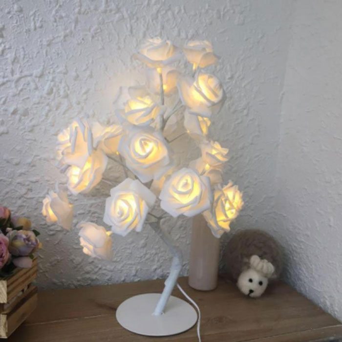 Romantic 3D Rose Flowers Tree Lamp Bedroom Desk Bookcase Night Light Home Bar Party Creative Decoration US/EU Plug