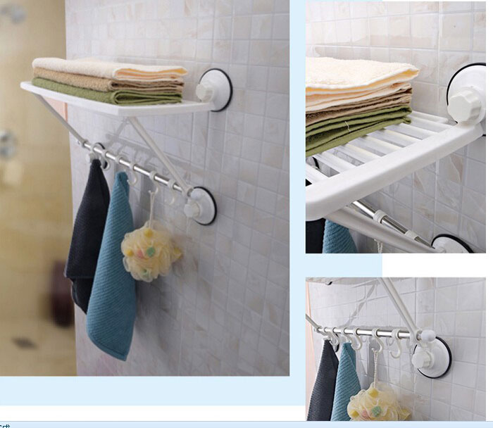 Wall Mounted Strong Bathroom Towel Shelf Stainless Steel With 6 Hooks