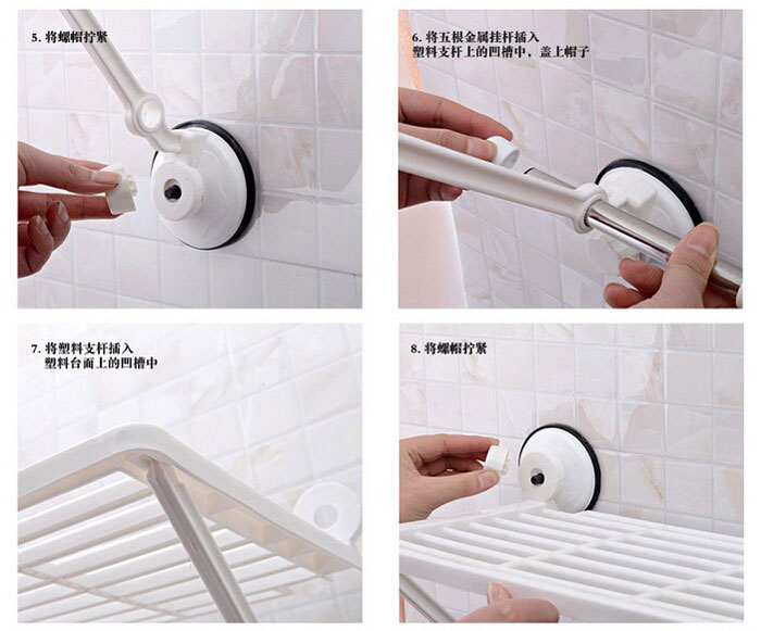 Wall Mounted Strong Bathroom Towel Shelf Stainless Steel With 6 Hooks