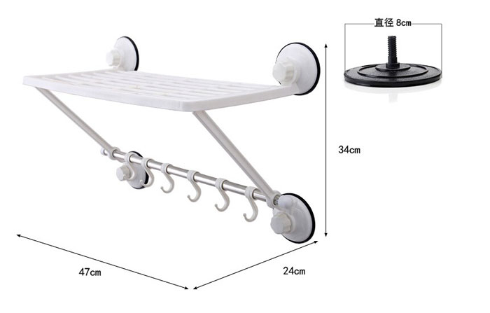 Wall Mounted Strong Bathroom Towel Shelf Stainless Steel With 6 Hooks