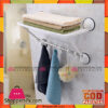 Wall Mounted Strong Bathroom Towel Shelf Stainless Steel With 6 Hooks
