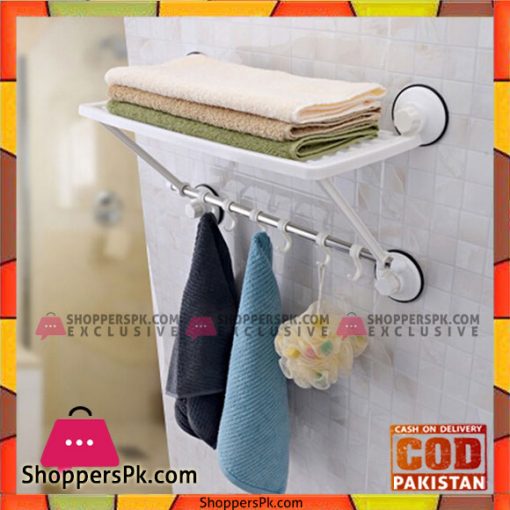 Wall Mounted Strong Bathroom Towel Shelf Stainless Steel With 6 Hooks