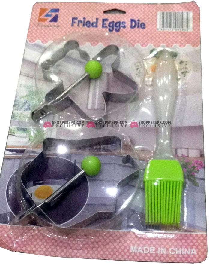 2 Pcs Multi-Design Stainless Steel Fried Egg Mold Set With 1 Pc Silicone Basting Brush