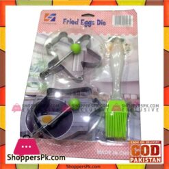 2 Pcs Multi-Design Stainless Steel Fried Egg Mold Set With 1 Pc Silicone Basting Brush