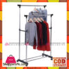 Double Clothing Rod Telescopic Clothes Hanger Rack  - Black