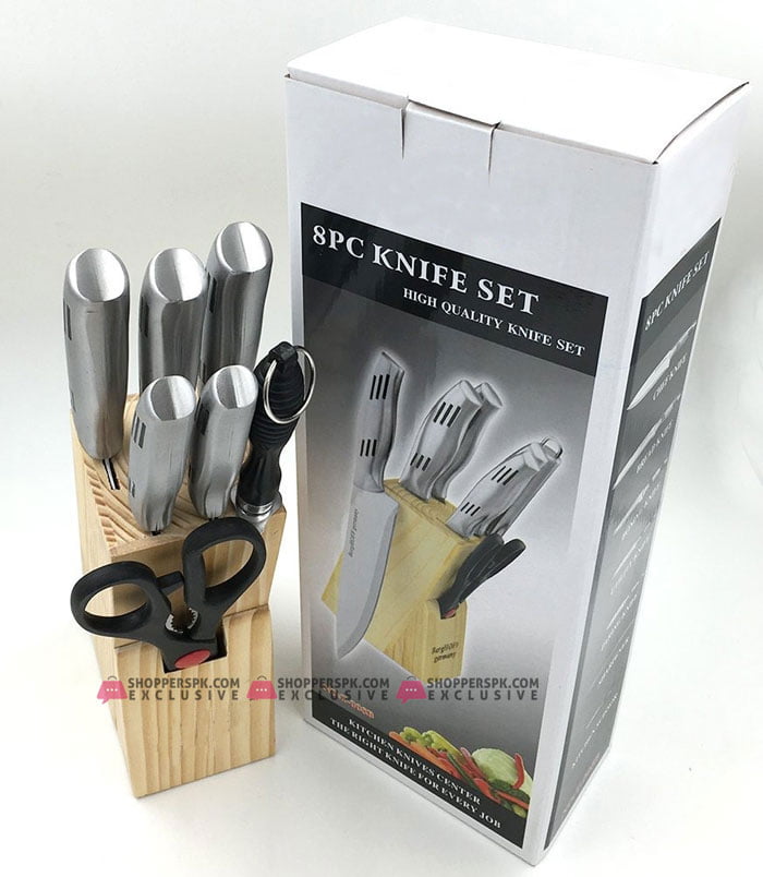 Star Bo Pack Of 8 - Knife Set With Wooden Block - Steel Handle