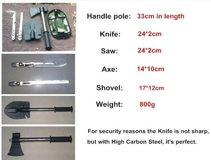 Multi Function Axe Spade Shovel Saw Knife Weapon Tool Camping Tools 4 Pcs Set