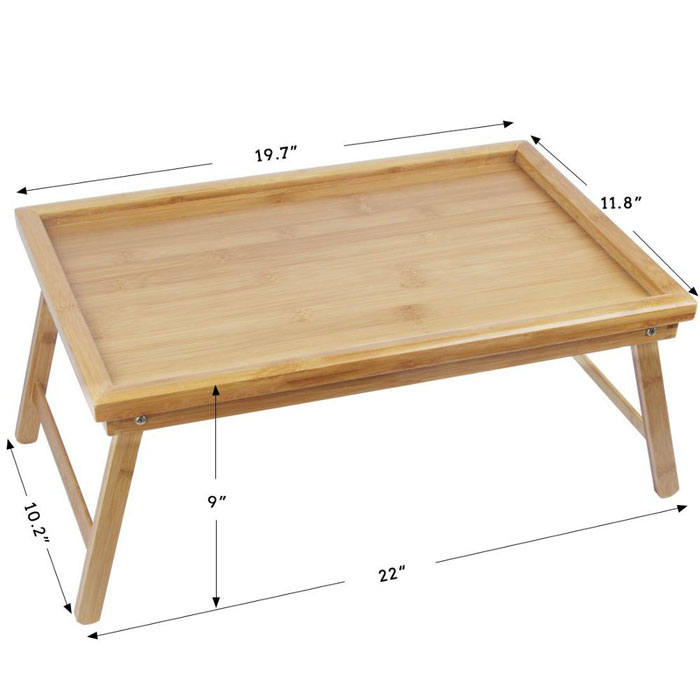 Natural Bamboo Bed Tray Table with Folding Legs Serving Breakfast in Bed Laptop Computer Tray