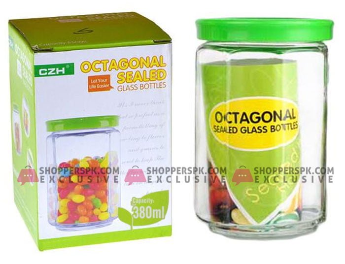 Octangonal Sealed Full Air Tight 380-Ml Glass Jar